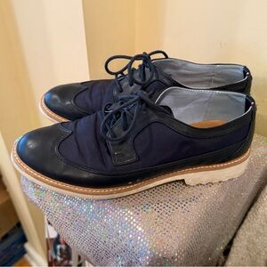 Men's Navy Leather and Fabric Shoes-Tommy Hilfiger -size 8.5